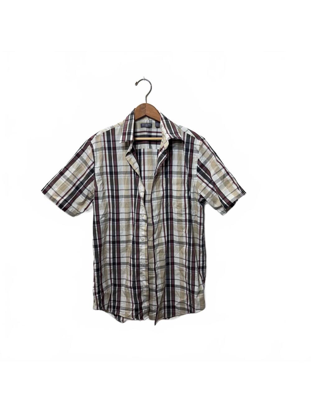 Van Heusen Flex Plaid Short Sleeve Shirt Mens Small 14 14.5